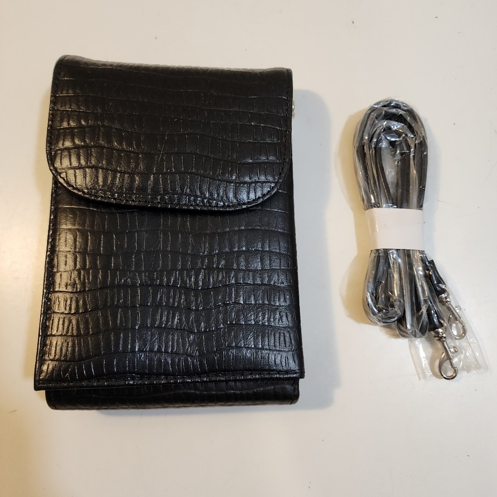 Londgoon Leather Black Crocodile Pattern Crossbody Cards Holder  Bag